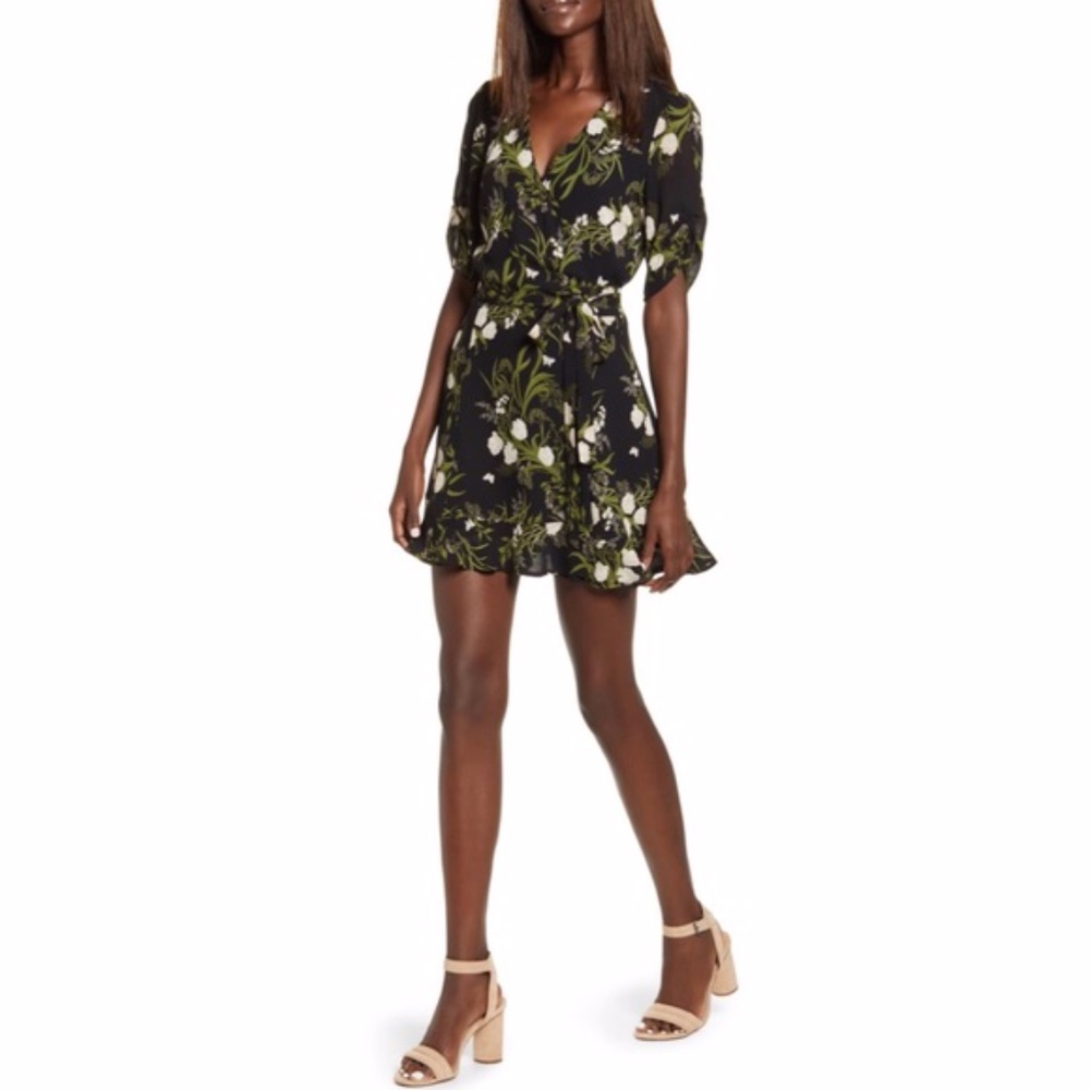 Reformation Black and Green Floral Mini Dress